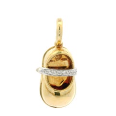 Aaron Basha 18k Gold 0,06 Karat Diamant Mary Jane Kleid Baby Schuh Anhänger Charme