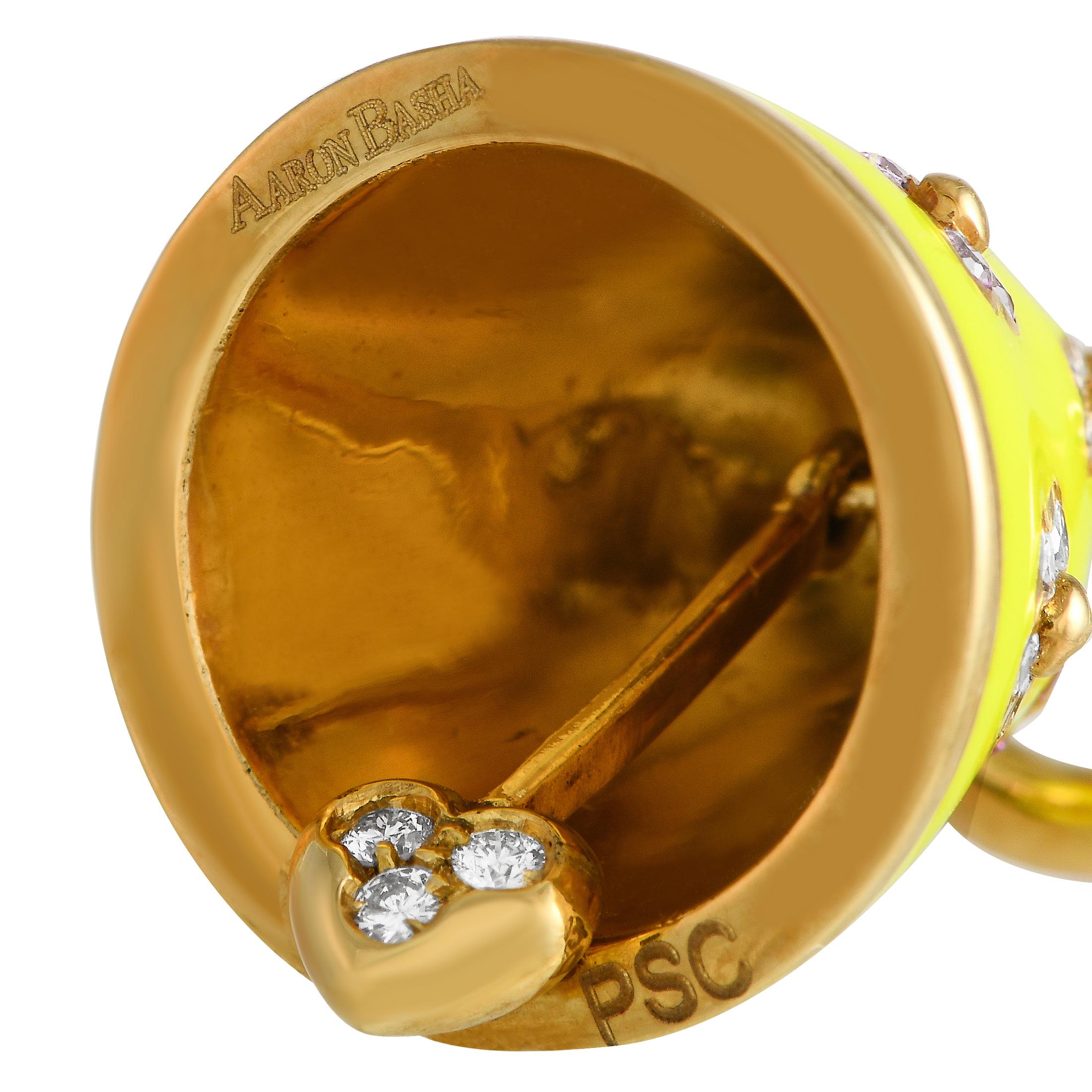 Round Cut Aaron Basha 18K Gold 0.36ct Diamond Sapphire Enamel Bell Charm AB26-111324 For Sale