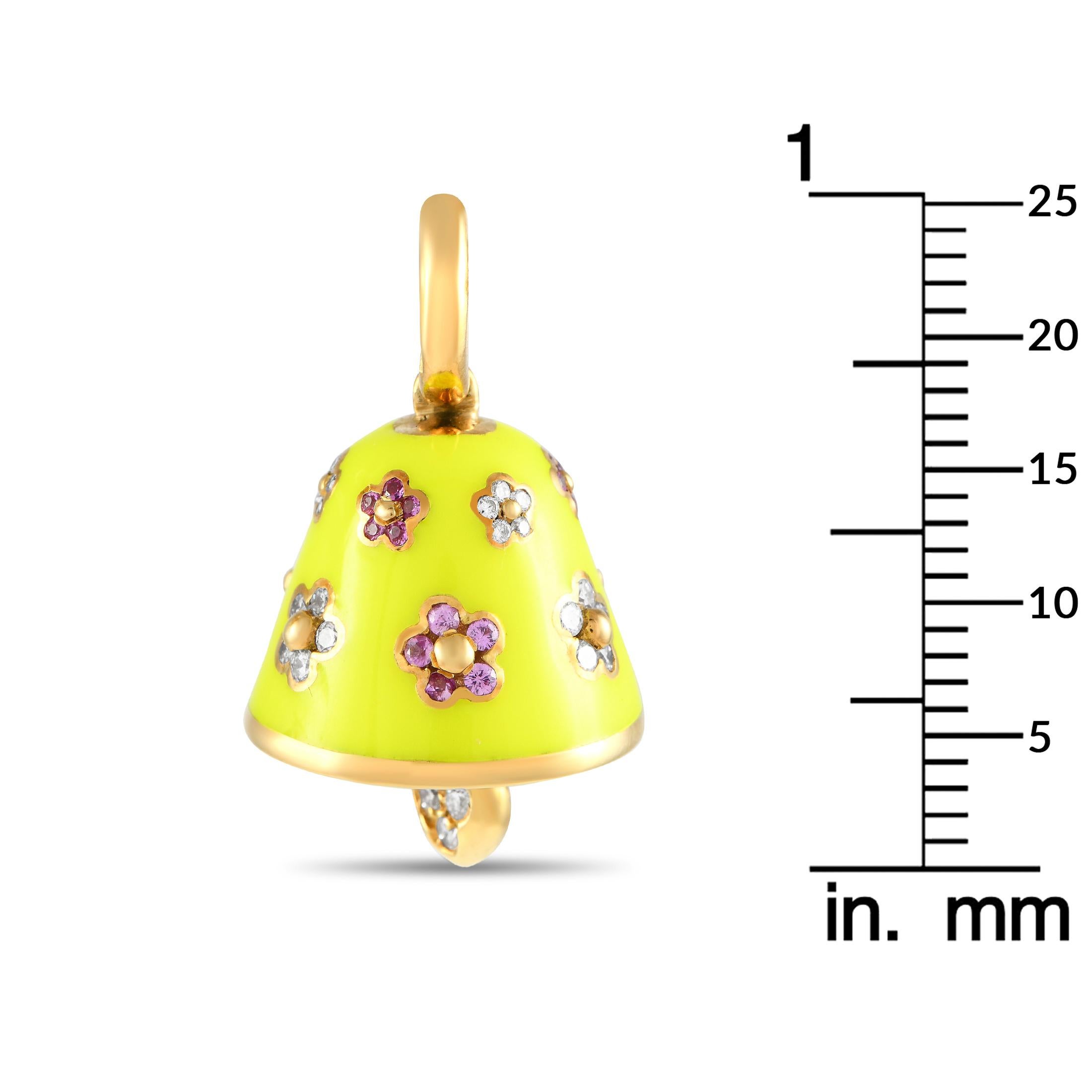 Aaron Basha 18K Gold 0.36ct Diamond Sapphire Enamel Bell Charm AB26-111324 In New Condition For Sale In Southampton, PA