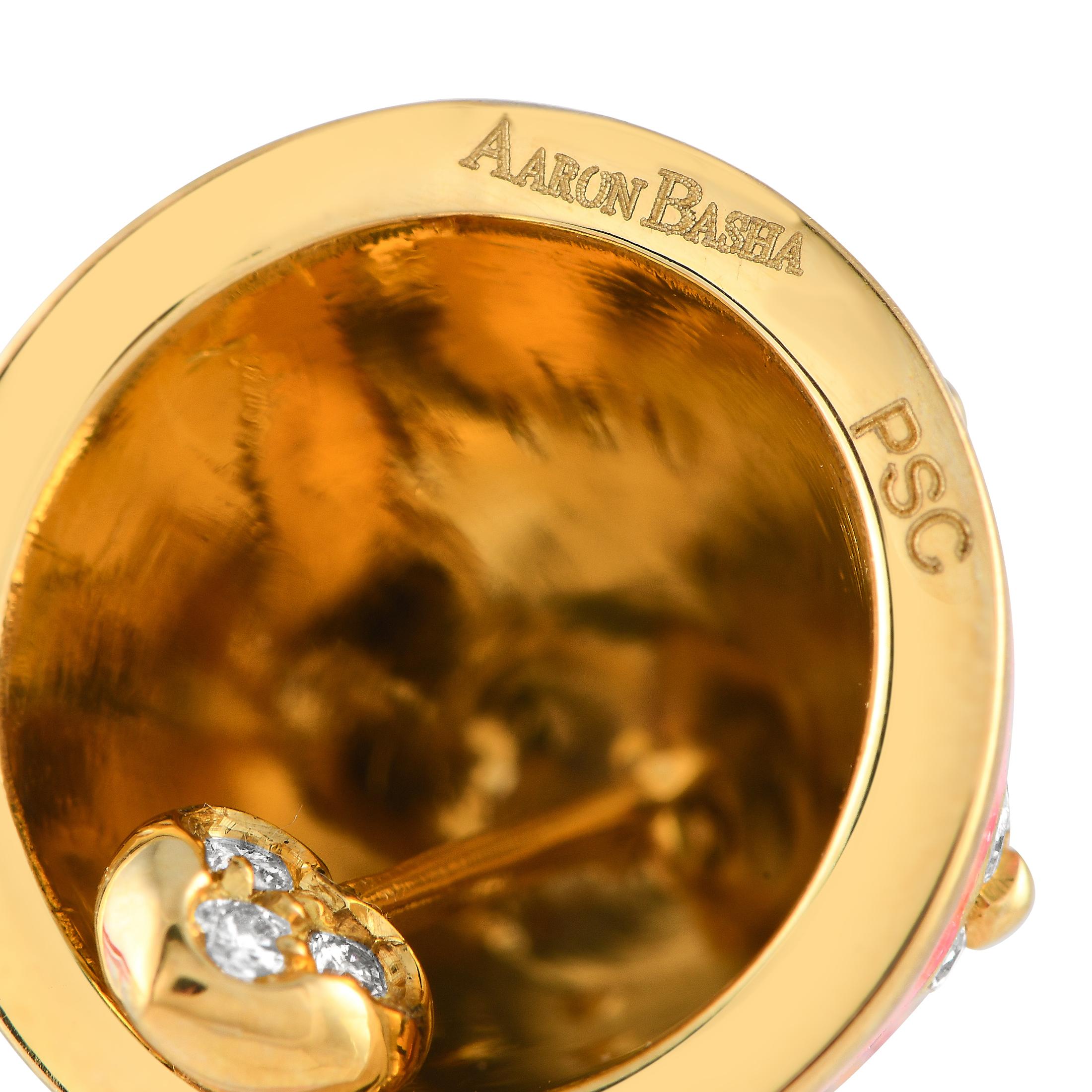 Round Cut Aaron Basha 18K Gold 0.36ct Diamond Sapphire Pink Enamel Flower Bell Charm For Sale