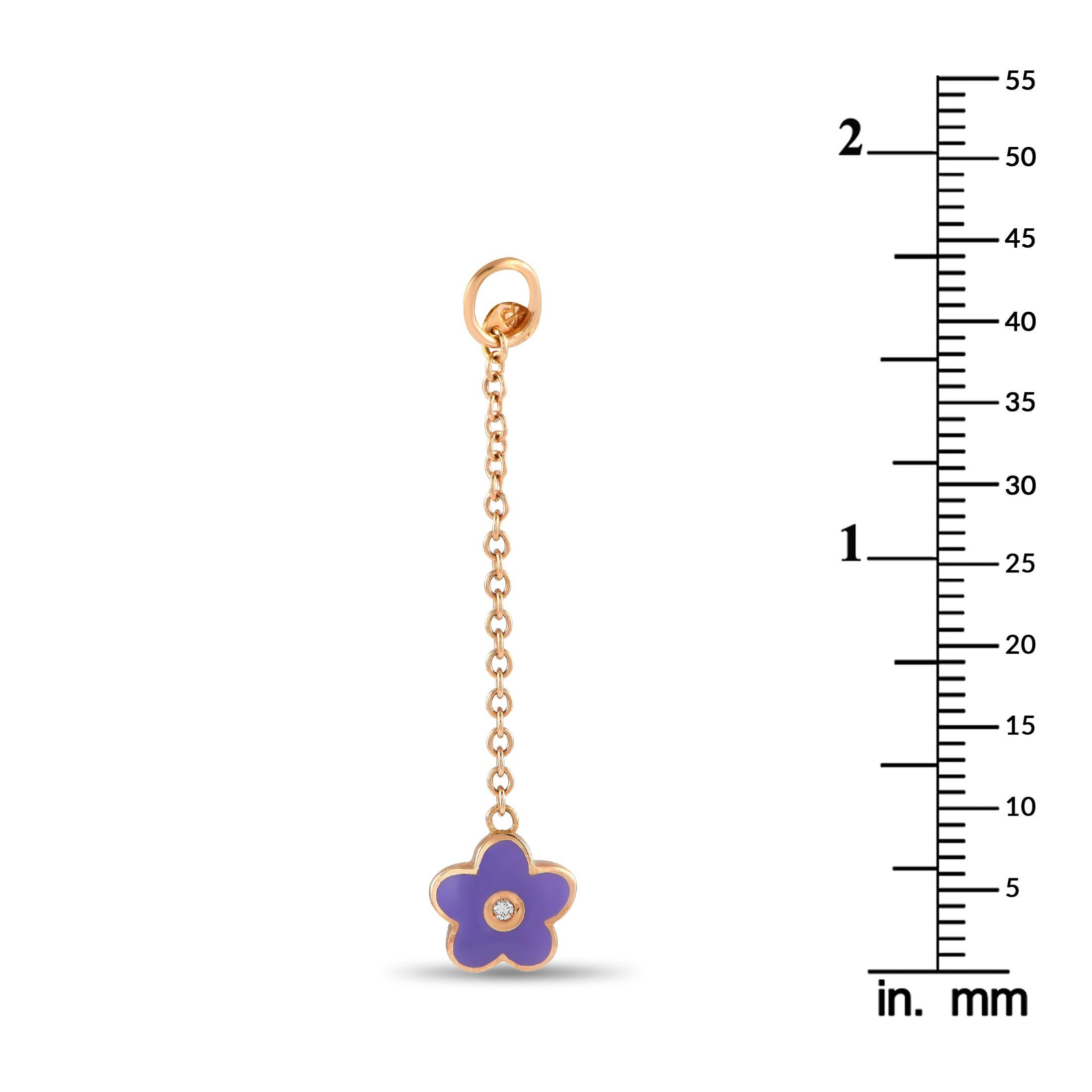 Aaron Basha 18K Gold Diamond Enamel Purple Flower Charm Pendant AB1919-111824 In New Condition For Sale In Southampton, PA