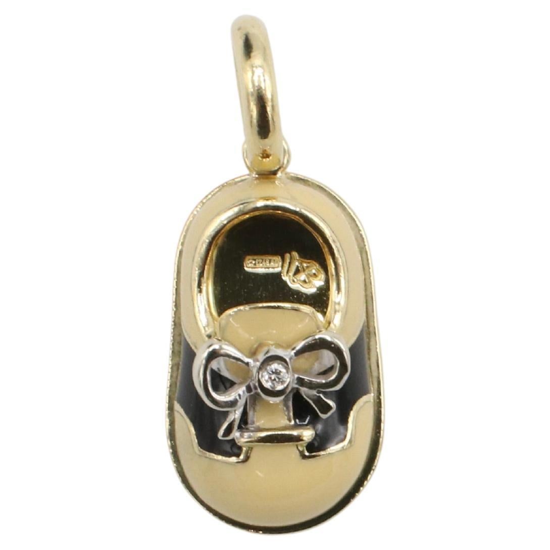 Aaron Basha 18K Gold Enamel & Diamond Saddle Baby Shoe Charm Pendant