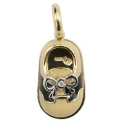 Aaron Basha 18K Gold Enamel & Diamond Saddle Baby Shoe Charm Pendant
