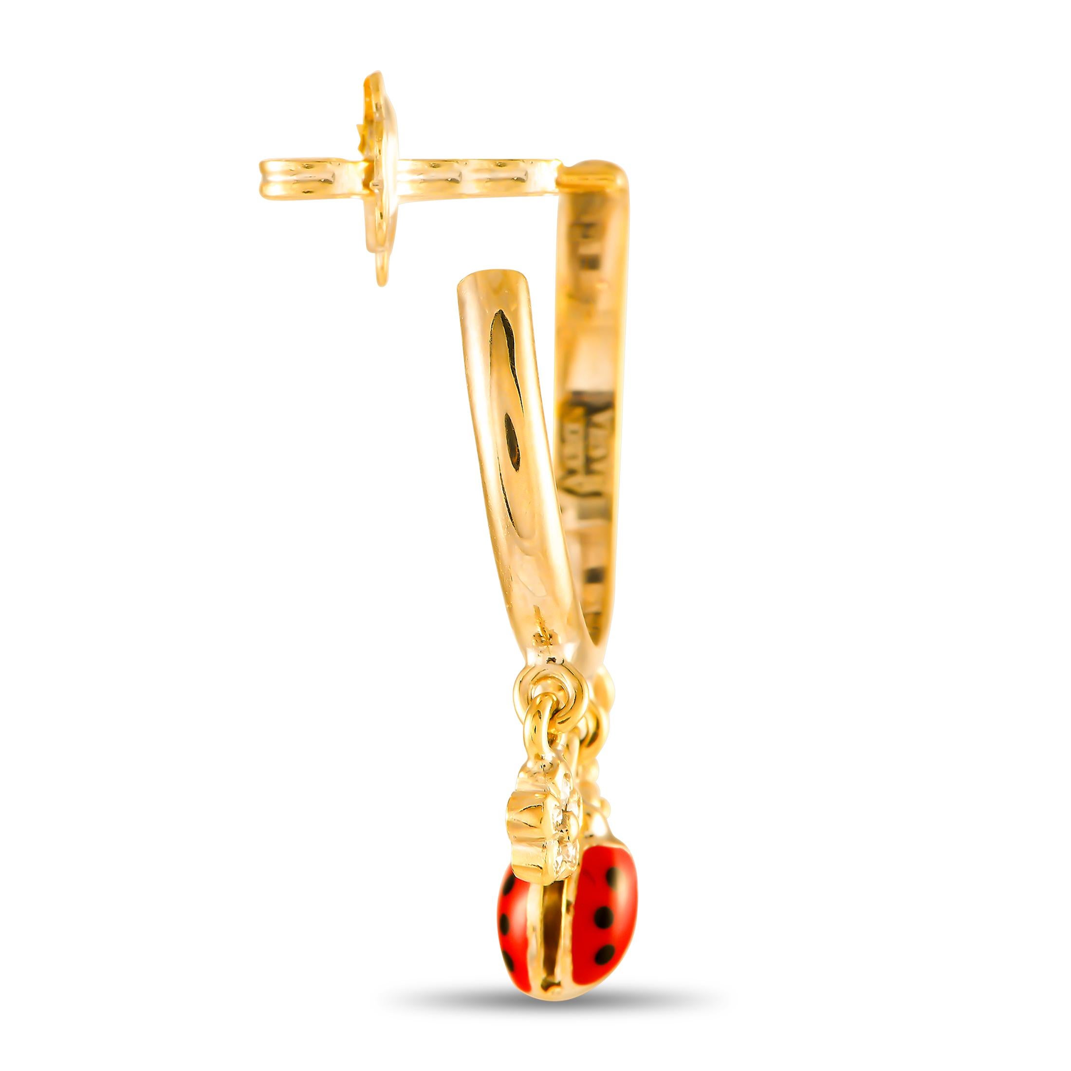 These earrings are perfect for the playful wearer who enjoys accessorizing with unique pieces. The Aaron Basha earrings are crafted in 18K yellow gold. They're designed as hoops with a subtly twisted and incomplete circle and an unusual push-back