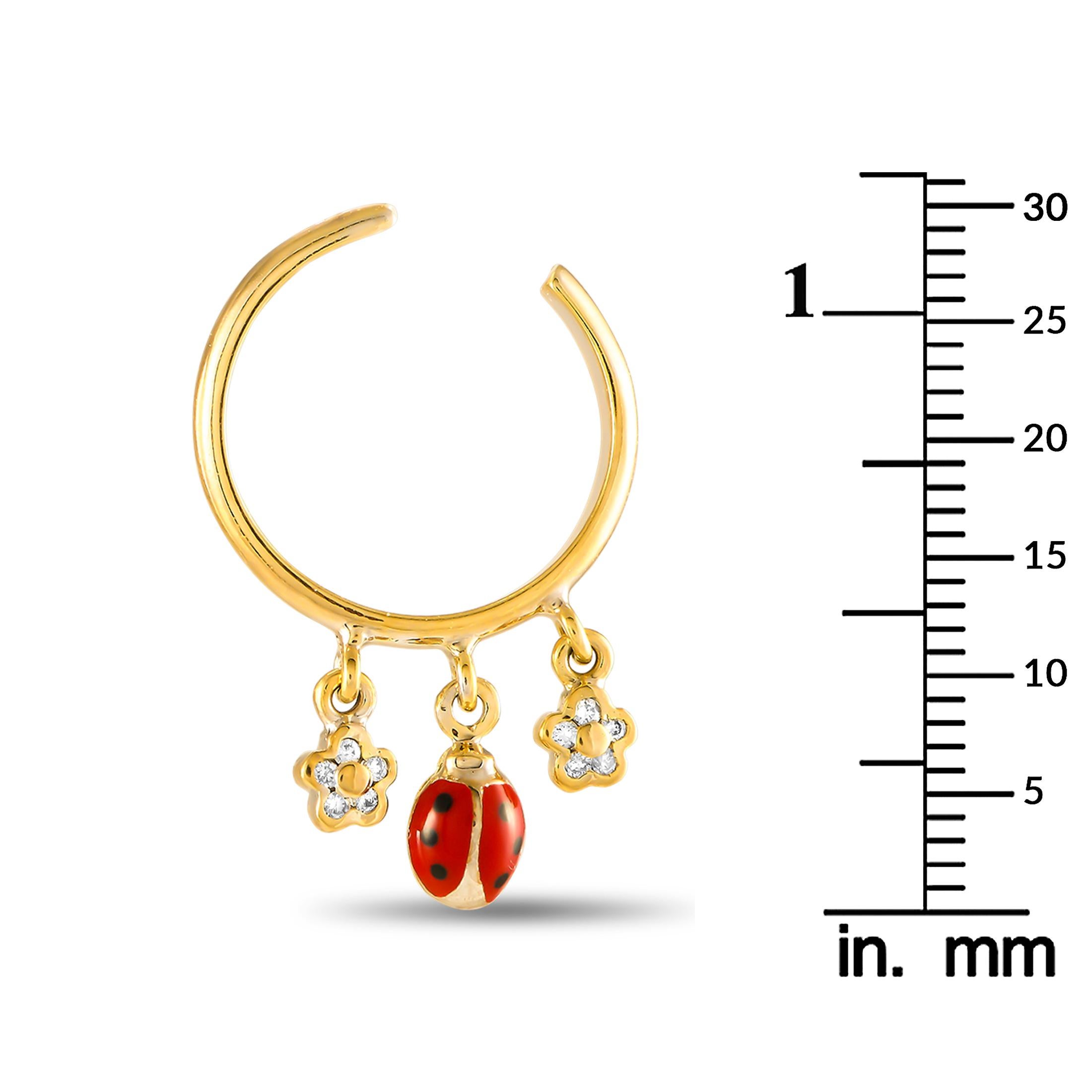 Aaron Basha 18K Gold Enamel Ladybug Diamond Half Hoop Earrings AB35-111824 In New Condition For Sale In Southampton, PA