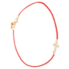 Aaron Basha 18K Rose Gold Cross Bracelet on Red Cord