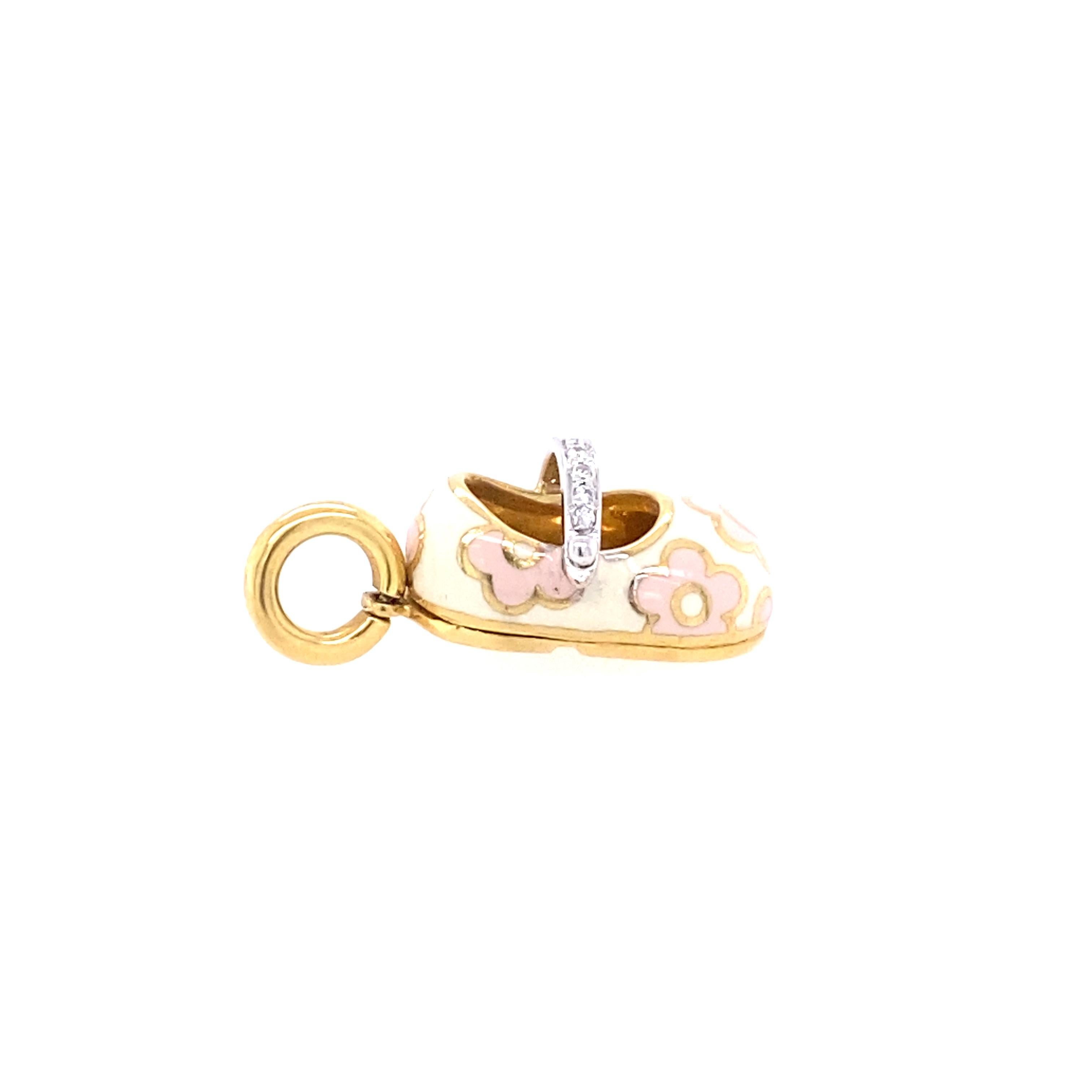 18k yellow gold Aaron Basha shoe charm with Pink enamel and diamonds