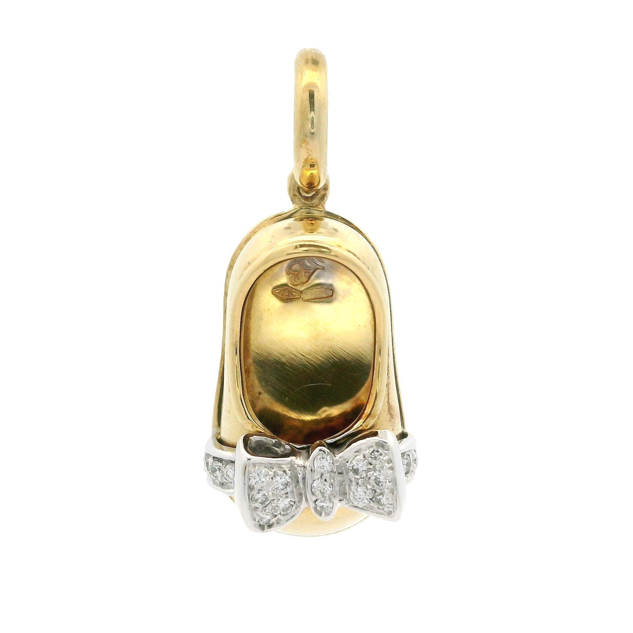 Aaron Basha 18k TT Gold 0.11ctw Diamond Bow Ballet Flat Baby Shoe Pendant Charm