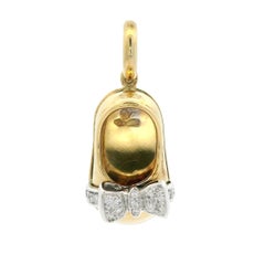 Aaron Basha 18k TT Gold 0.11ctw Diamond Bow Ballet Flat Baby Shoe Pendant Charm