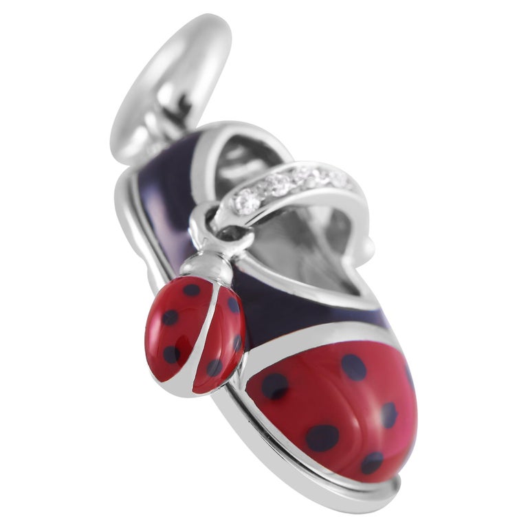 Sterling Silver Red Enameled Ladybug w/Bead Charm 0.6IN long x 0.4IN wide 