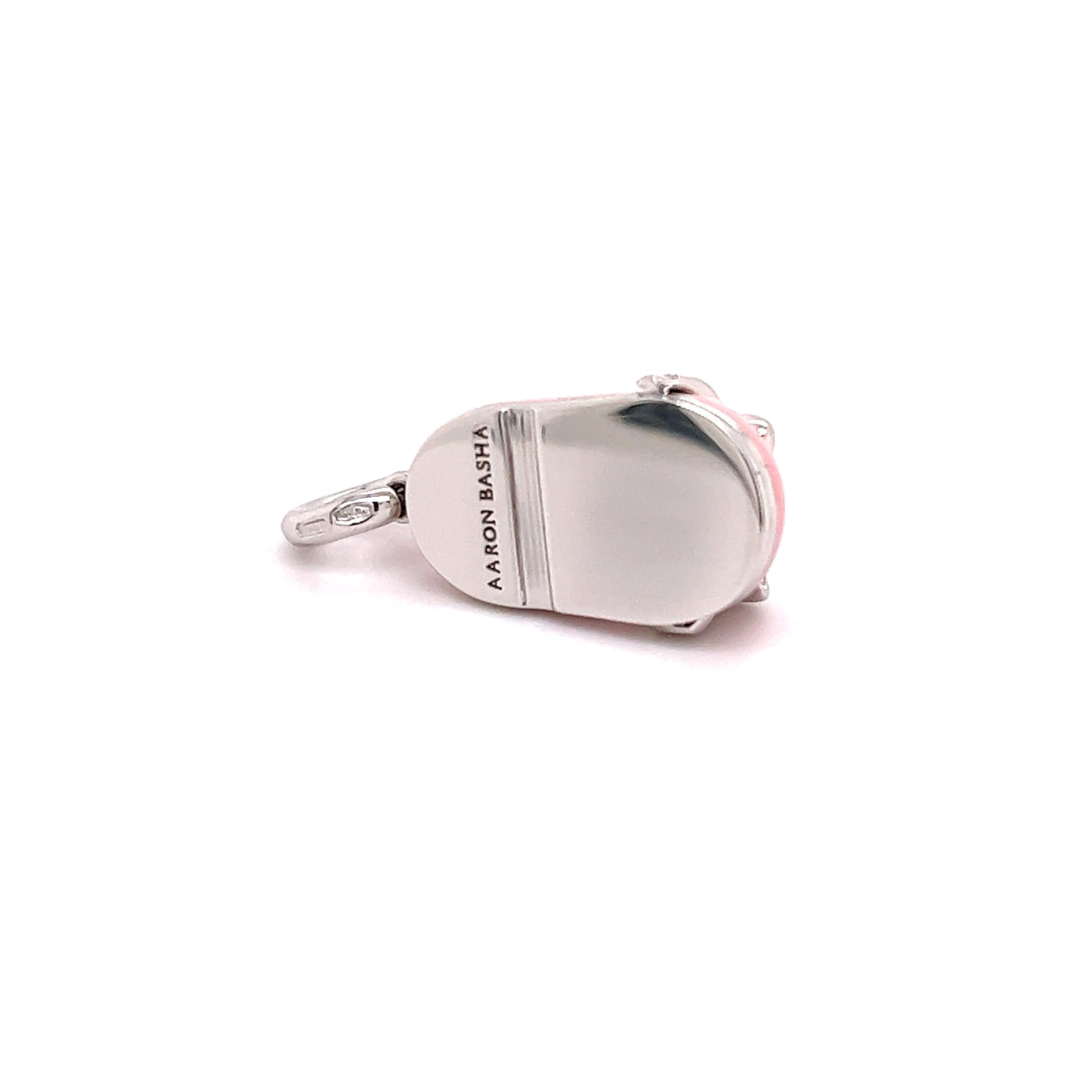 Round Cut Aaron Basha 18K White Gold 0.25 Ct Diamond & Enameled Baby Shoe Pendant
