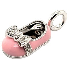 Aaron Basha 18K White Gold 0.25 Ct Diamond & Enameled Baby Shoe Pendant