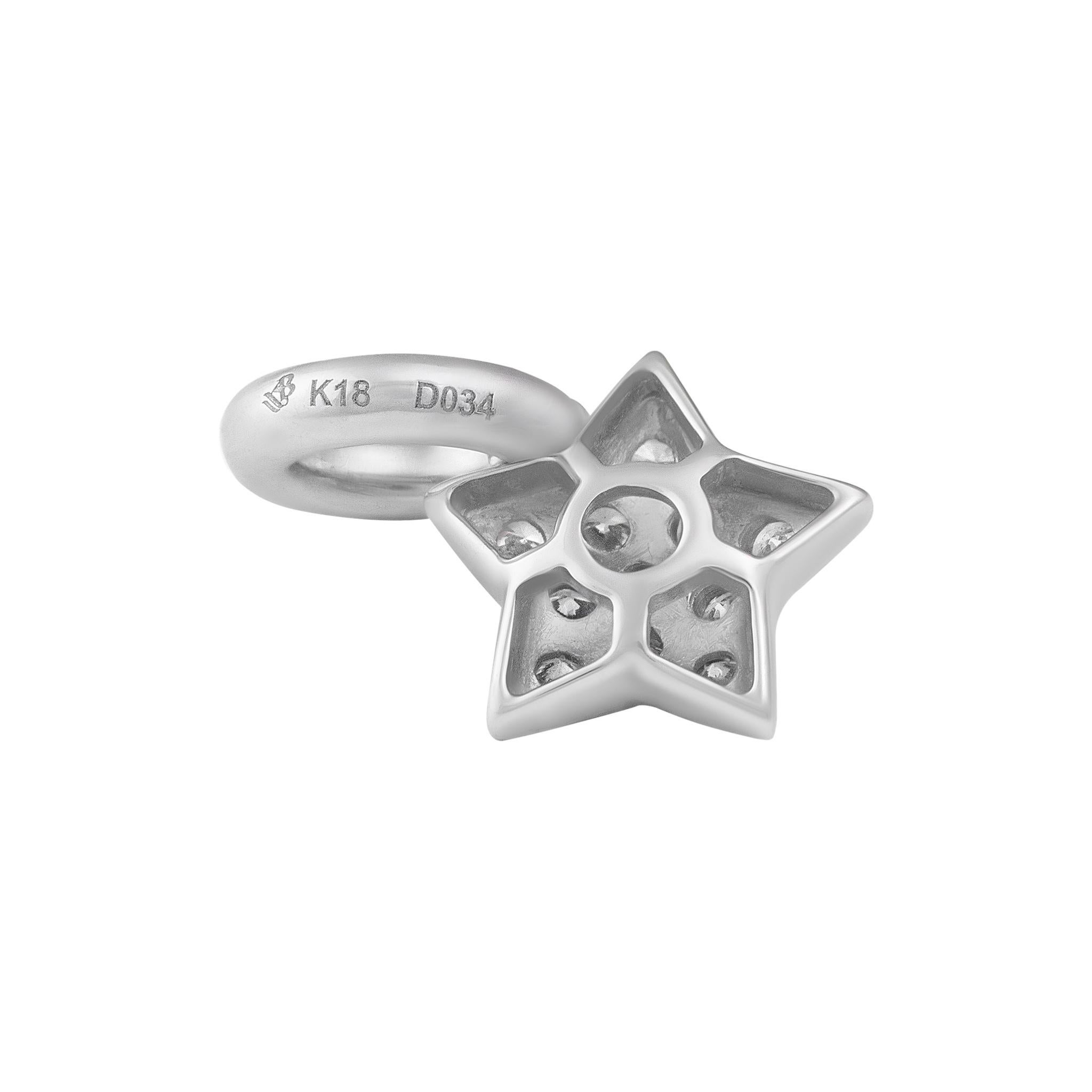Modern Aaron Basha 18K White Gold 0.28ctw Pave Star Charm For Sale