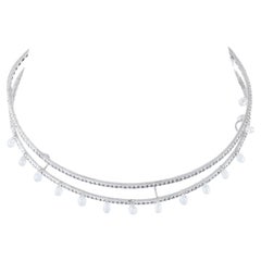 Aaron Basha 18K White Gold 13.25ct Black and White Diamond Choker Necklace