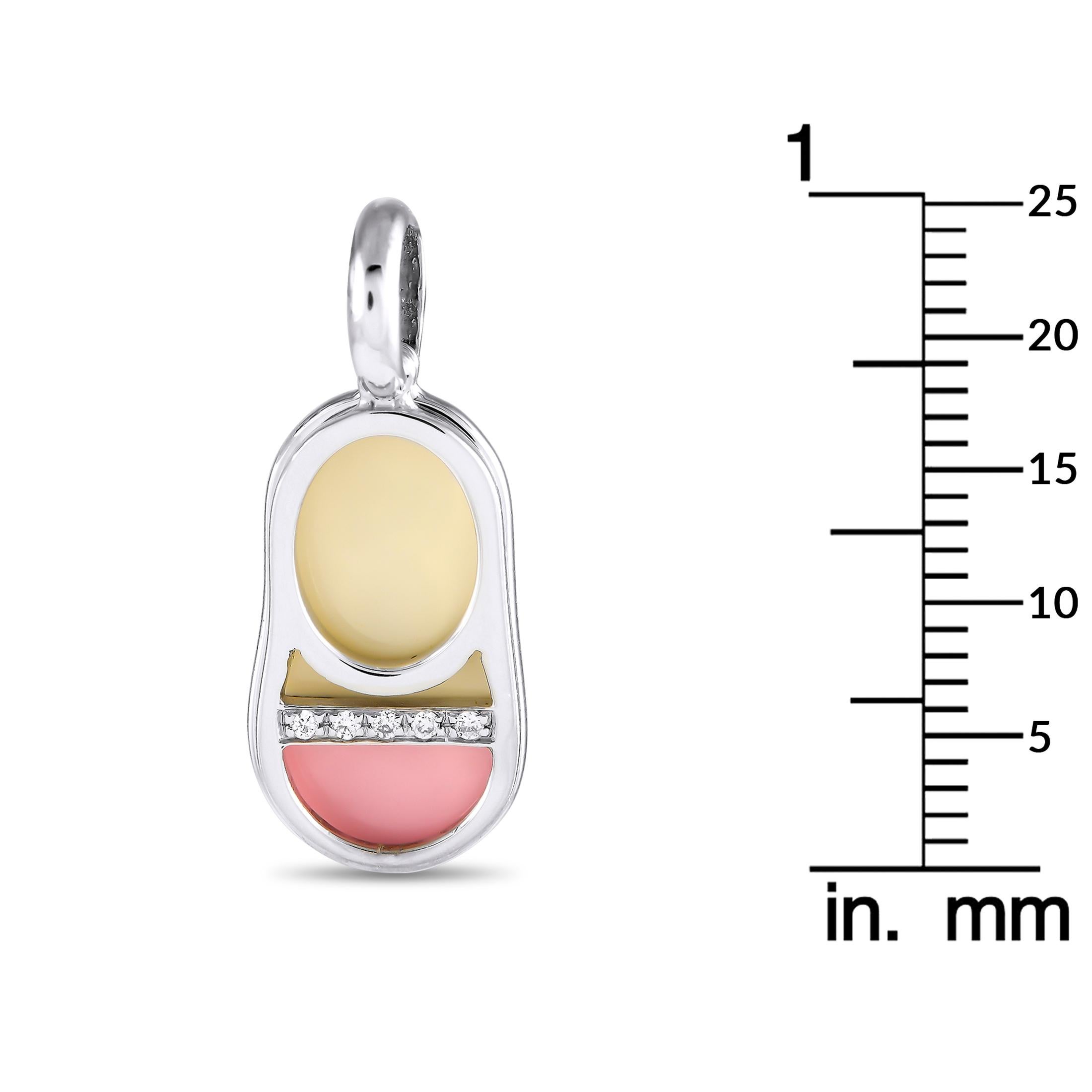 Round Cut Aaron Basha 18K White Gold Diamond and Enamel Baby Shoe Charm AB08-111124 For Sale