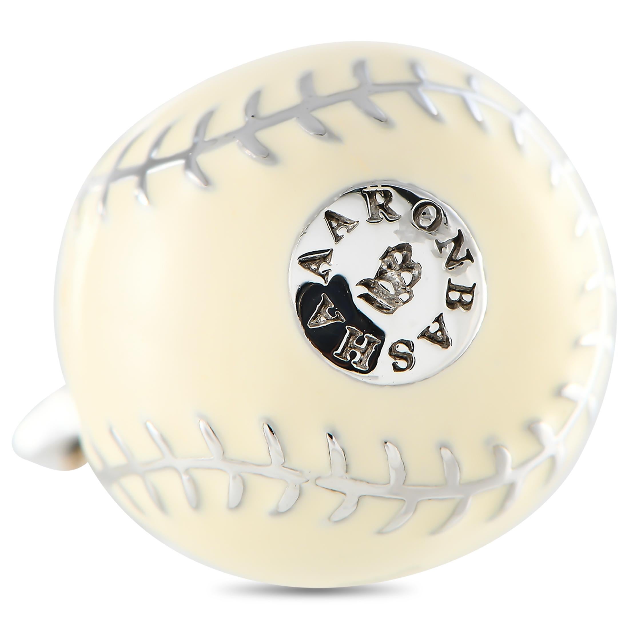 Round Cut Aaron Basha 18K White Gold Diamond and Enamel Softball Charm AB10-111824 For Sale
