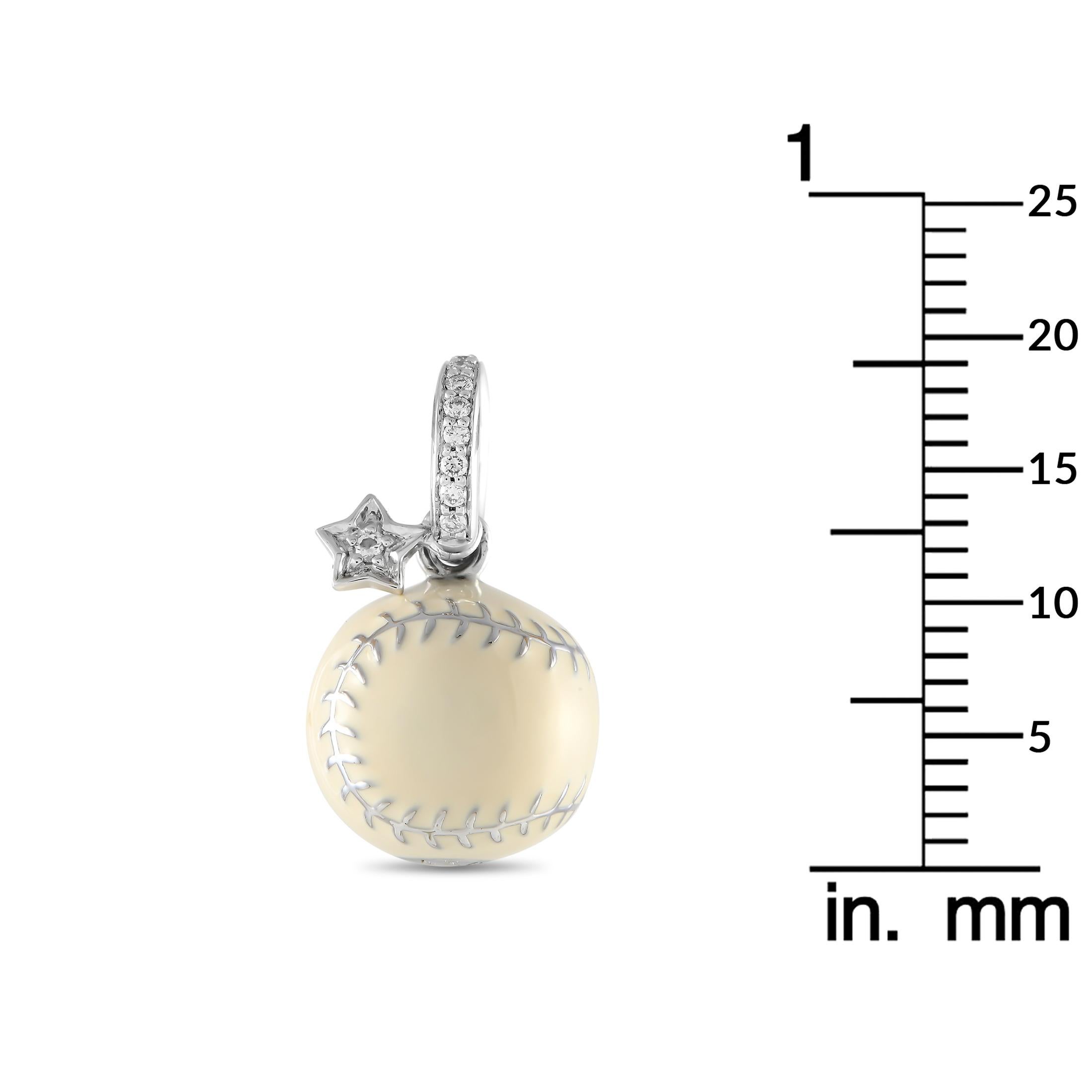 Aaron Basha 18K White Gold Diamond and Enamel Softball Charm AB10-111824 In New Condition For Sale In Southampton, PA