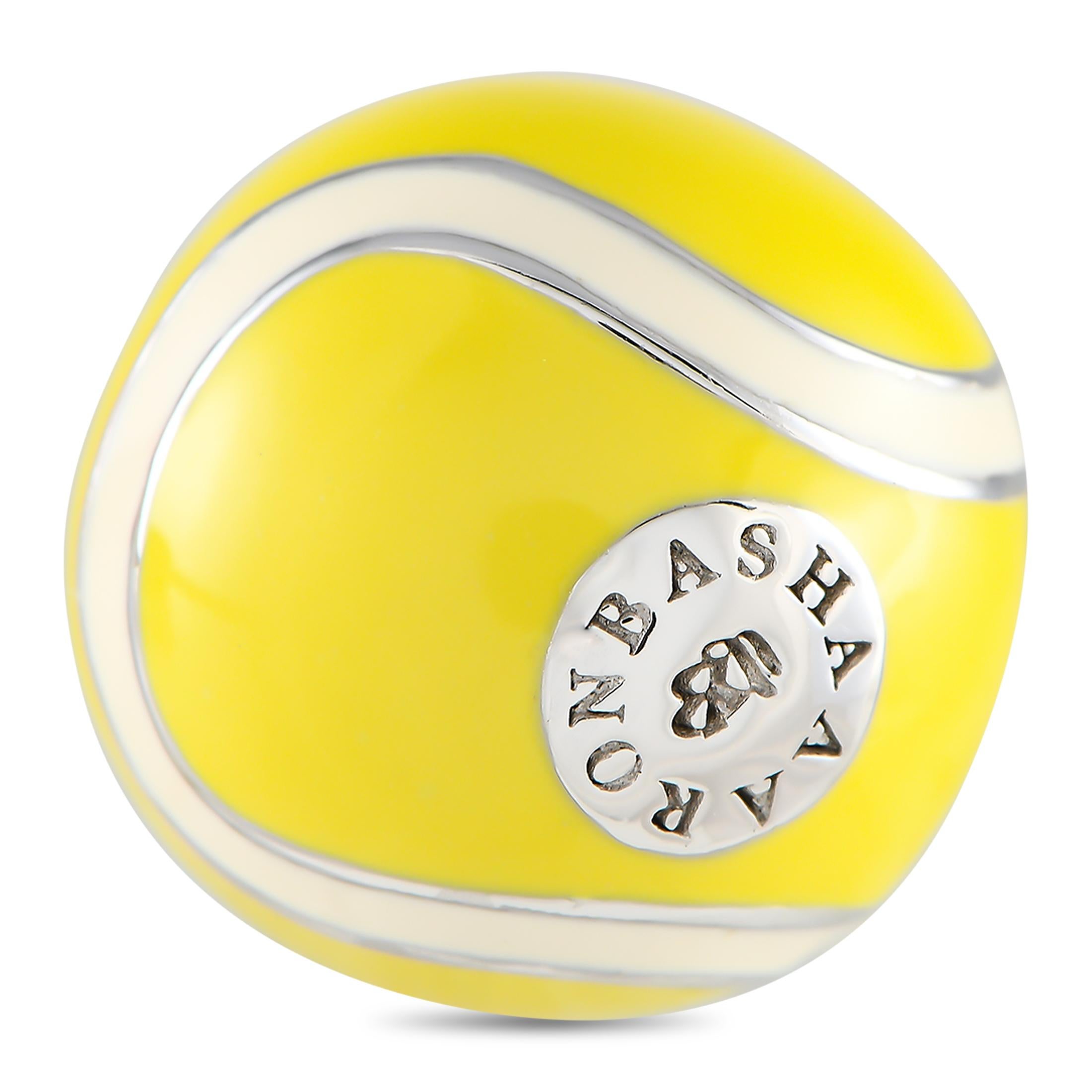 Round Cut Aaron Basha 18k White Gold Diamond and Enamel Tennis Ball Charm AB60-111324