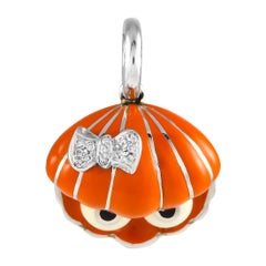 Aaron Basha 18K White Gold Diamond and Orange Enamel Clamshell Charm AB37-111324