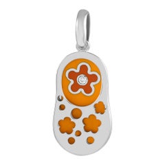 Aaron Basha 18K White Gold Diamond and Orange Enamel Flower Charm AB06-111124