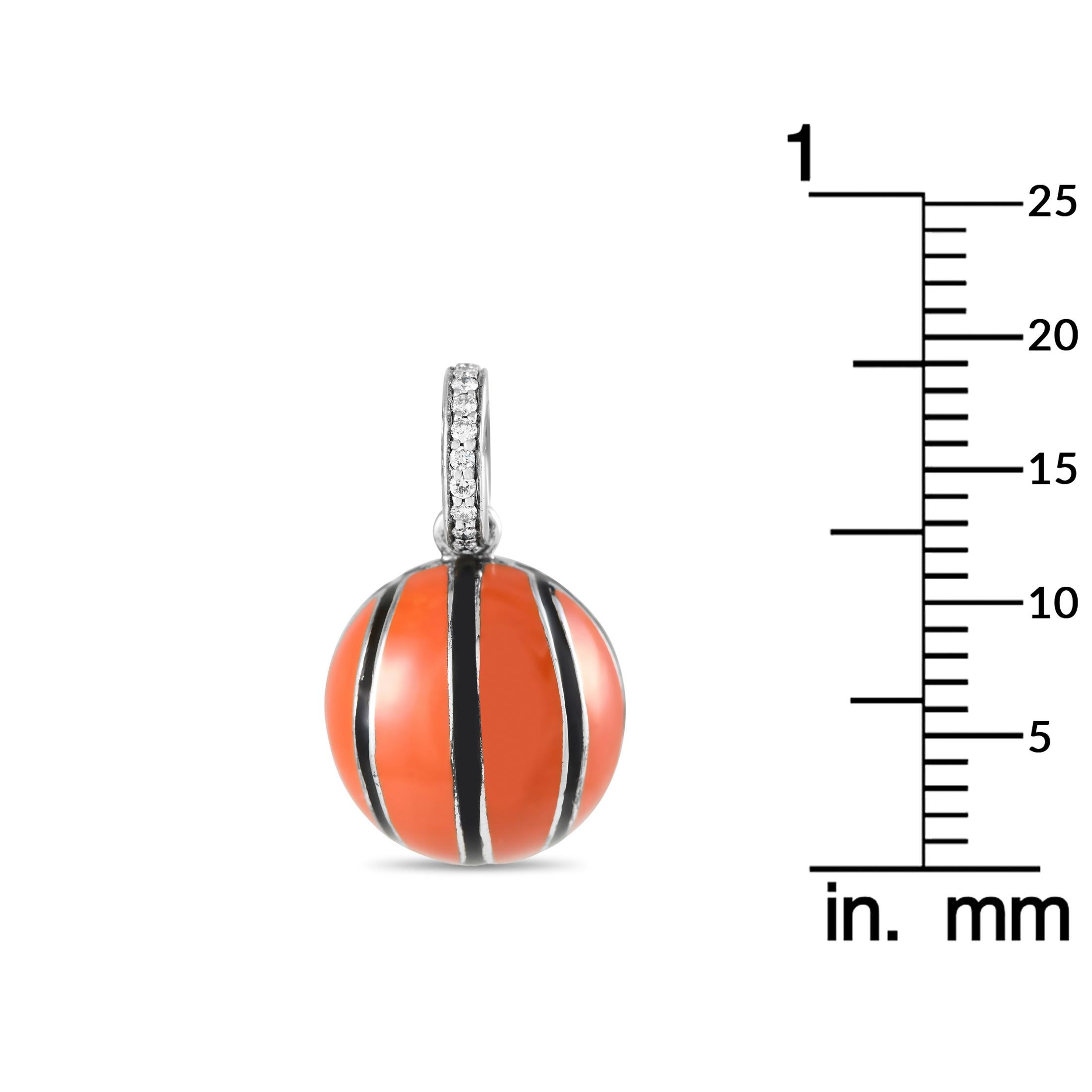 Aaron Basha 18k White Gold Diamond Enamel Basketball Charm AB49-111324 In New Condition For Sale In Southampton, PA
