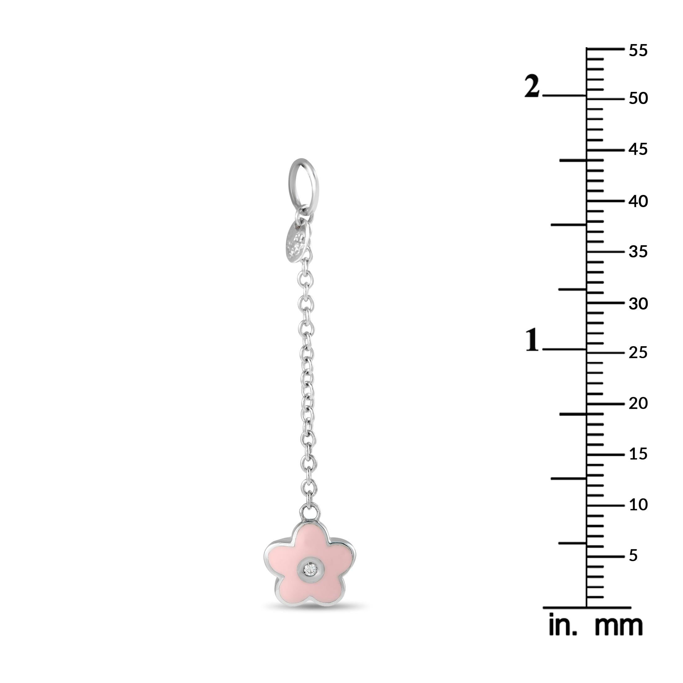 Aaron Basha 18K White Gold Diamond Enamel Pink Flower Charm Pendant AB20-111824 In New Condition For Sale In Southampton, PA