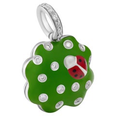 Aaron Basha 18 Karat Weißgold Diamant Ladybug-Blatt-Charm mit Ladybug-Blatt