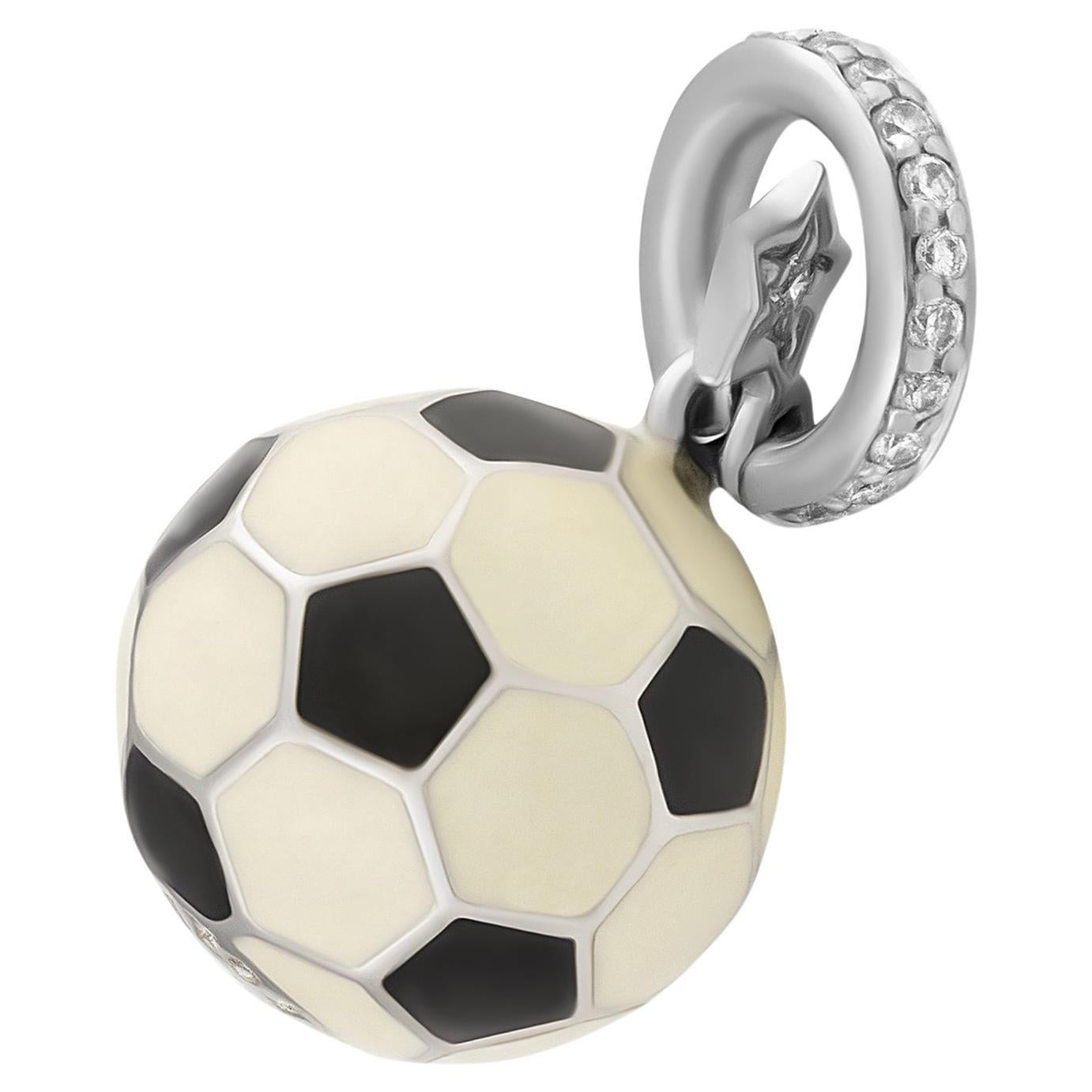 Aaron Basha 18K White Gold Diamond Soccer Ball Charm For Sale at