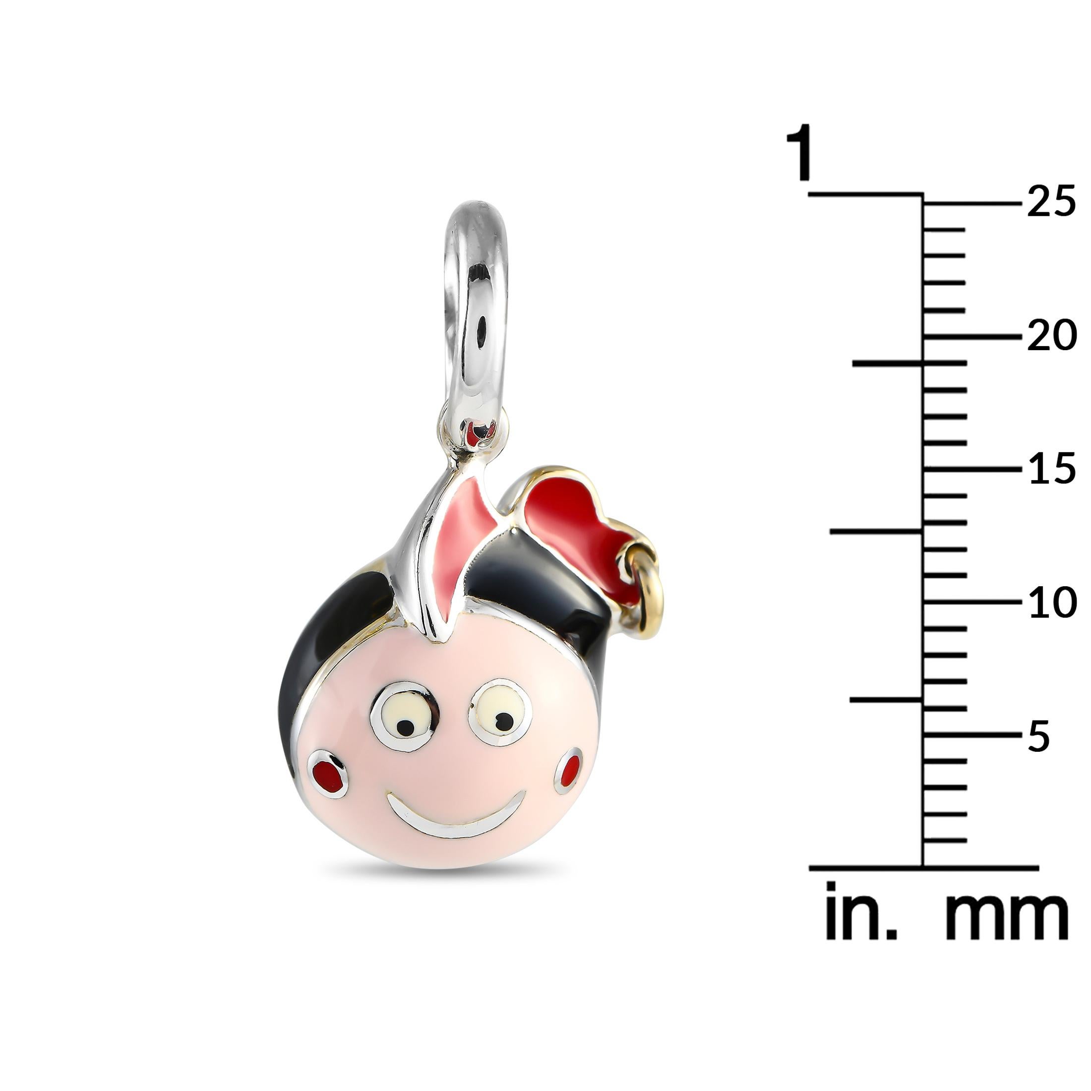 Round Cut Aaron Basha 18K White Gold Enamel Diamond Girl Charm AB35-111324 For Sale