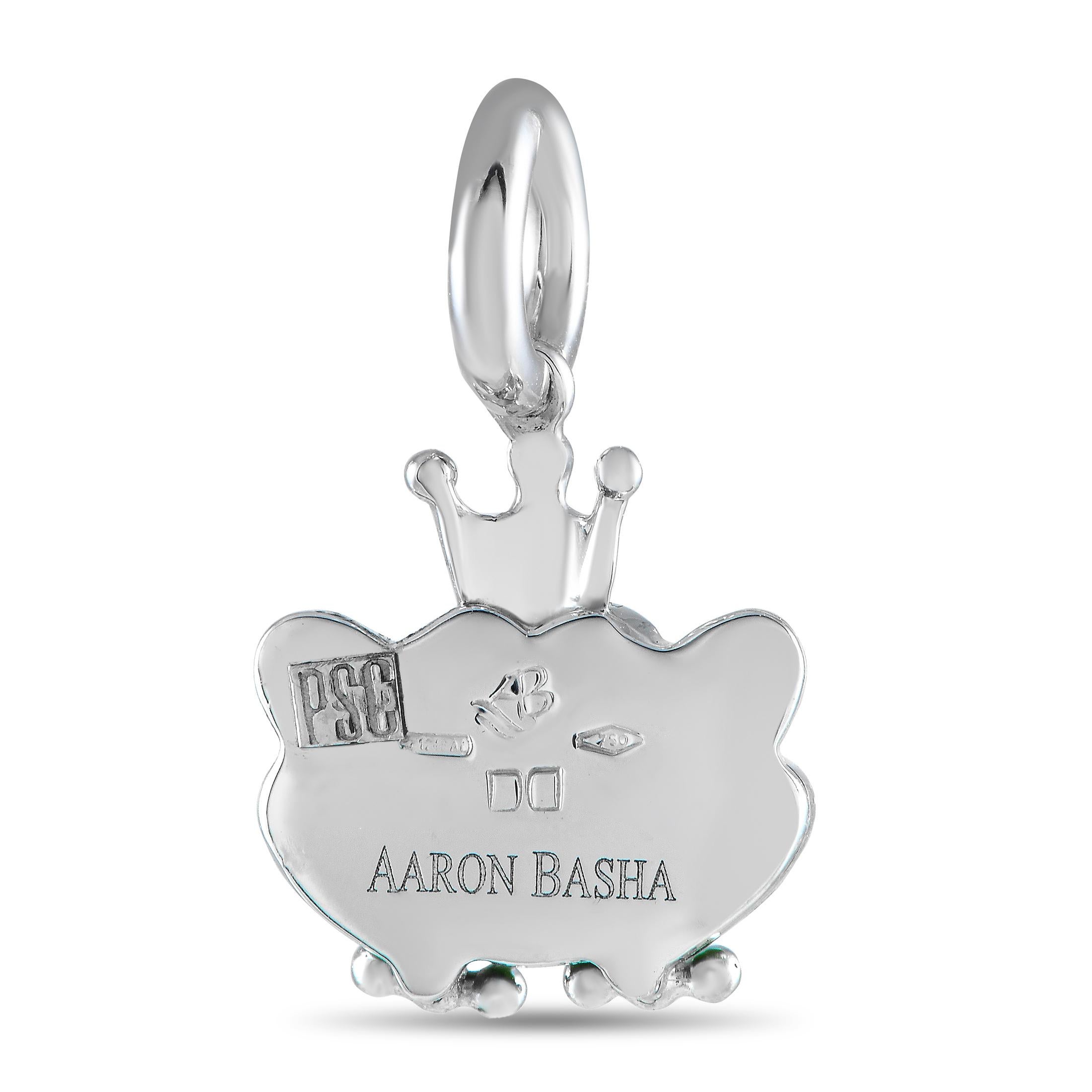 Keep the lessons of the popular bedtime story, The Frog Prince, close to your or your little girl's heart with this symbolic pendant (also works as a charm for bracelets). This Aaron Basha piece features a sculpted frog in green enamel, complete
