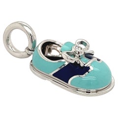 Aaron Basha 18K White Gold Enameled Baby Shoe Pendant
