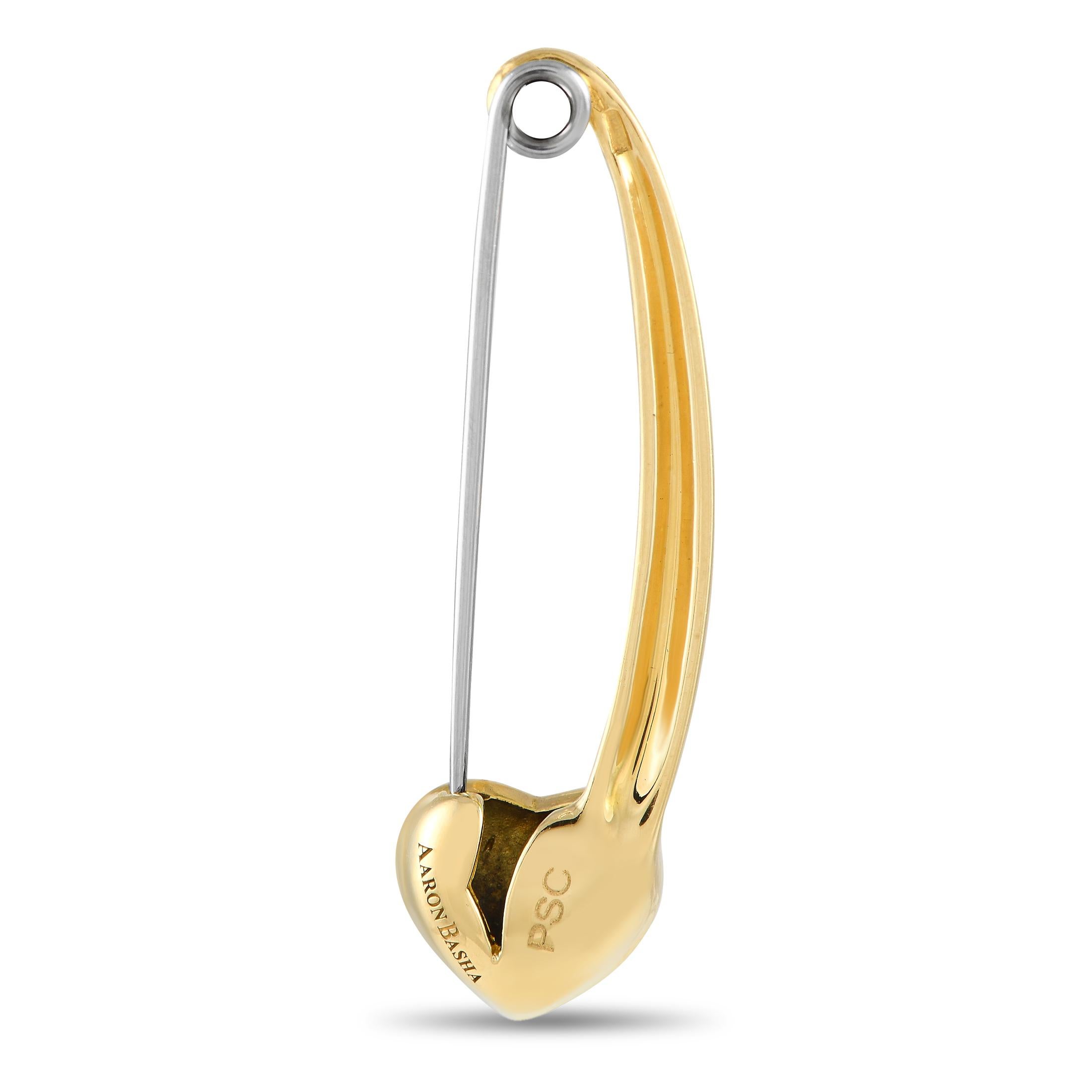 Fai una dichiarazione con questa spilla di Aaron Basha, ispirata alla moda degli anni Sessanta. È realizzato in oro giallo 18 carati e scolpito come una spilla da balia. È dotato di una finitura smaltata giallo neon e dettagliato con vivaci fiori di