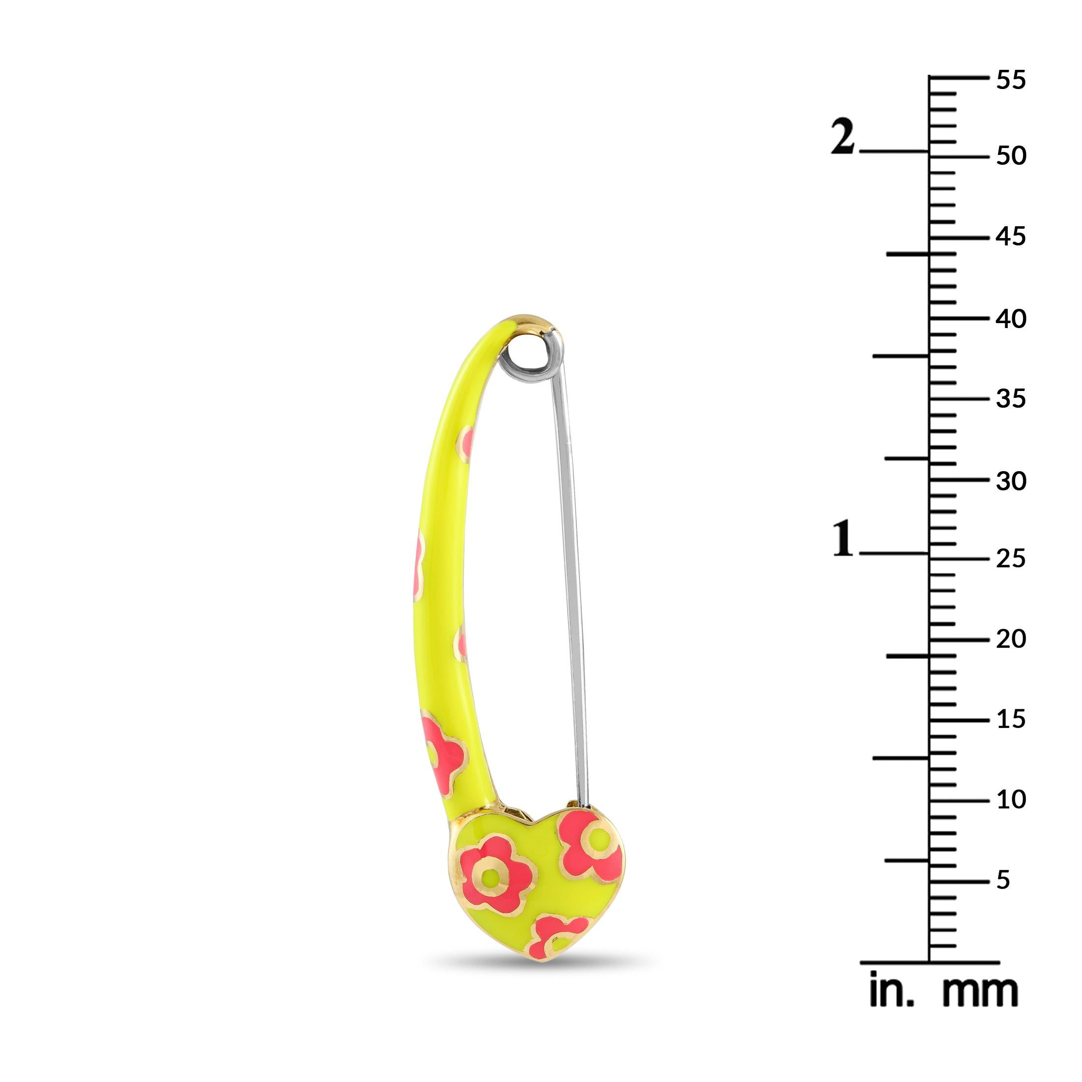 Aaron Basha, spilla di sicurezza in oro giallo 18 carati e smalto a forma di fiore neon AB34-111324 In condizioni Nuovo in vendita a Southampton, PA