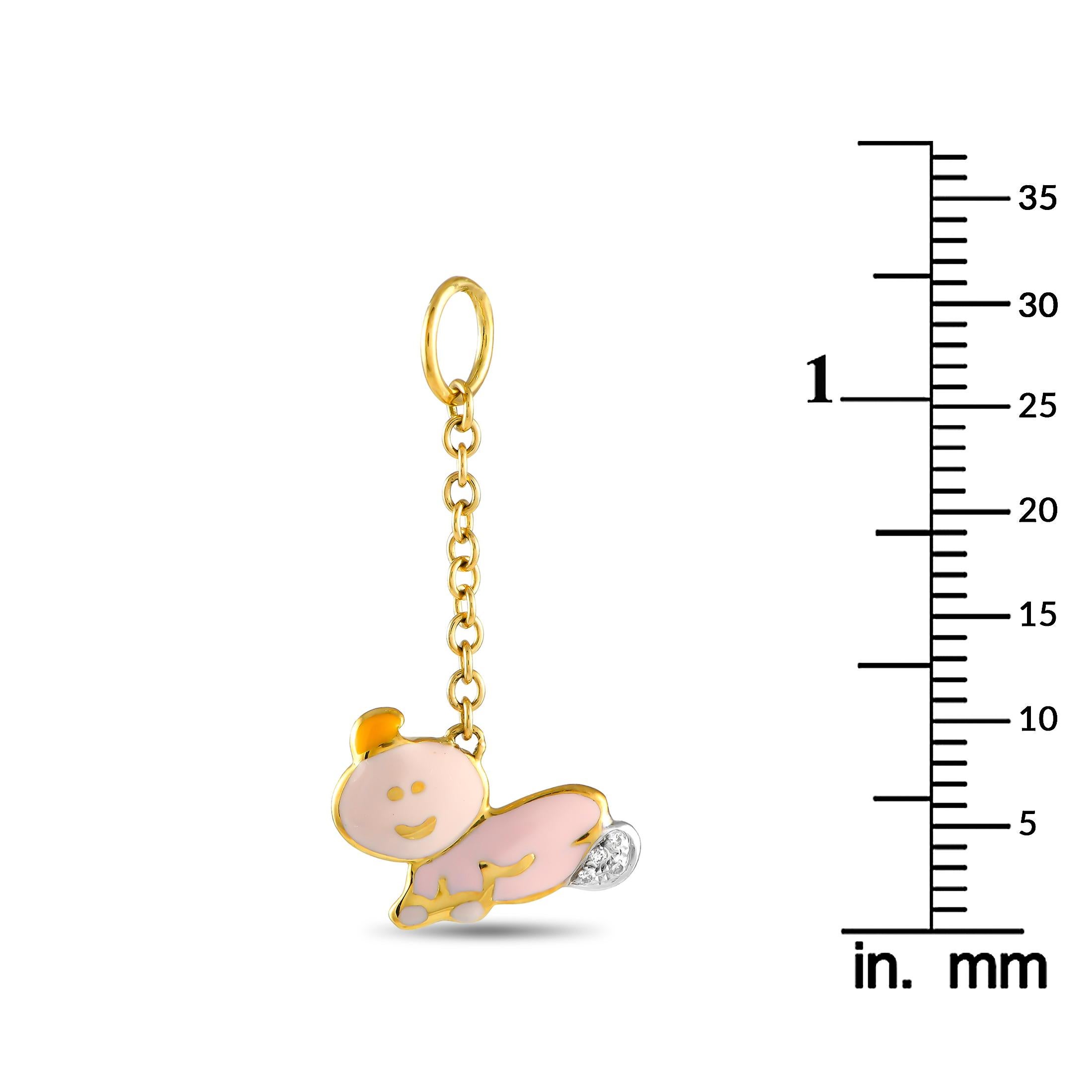 Round Cut Aaron Basha 18K Yellow Gold Diamond and Enamel Baby Charm Pendant AB19-111524