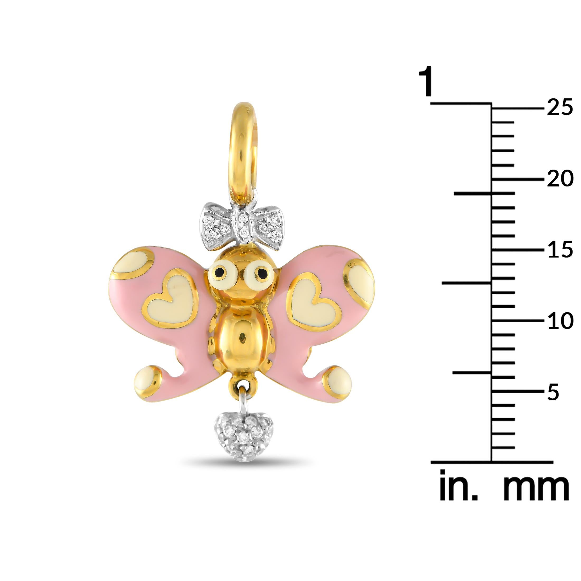 Round Cut Aaron Basha 18K Yellow Gold Diamond and Enamel Butterfly Charm AB45-111324 For Sale