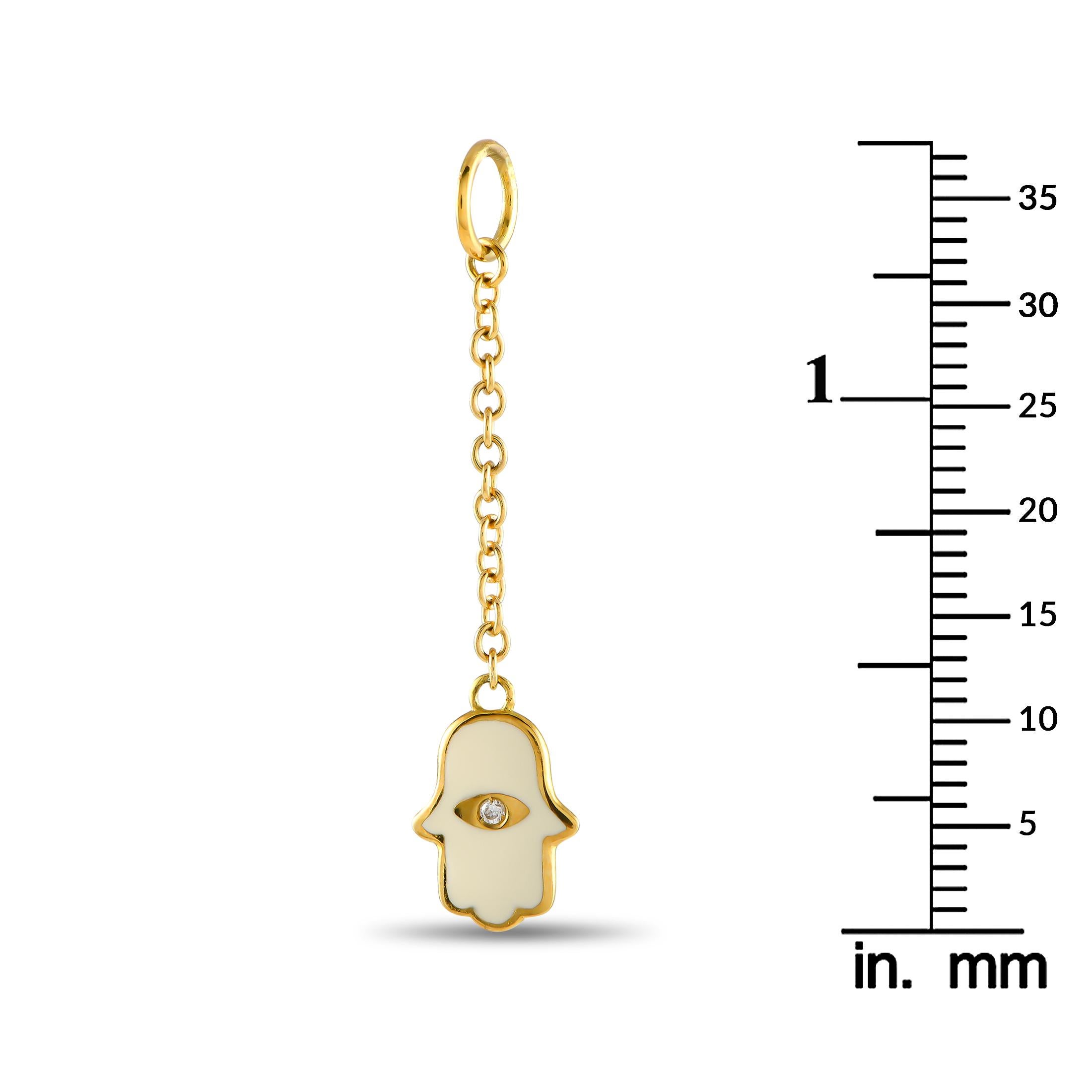 Aaron Basha 18K Gelbgold Diamant und Emaille Hamsa Charm Anhänger (Rundschliff) im Angebot
