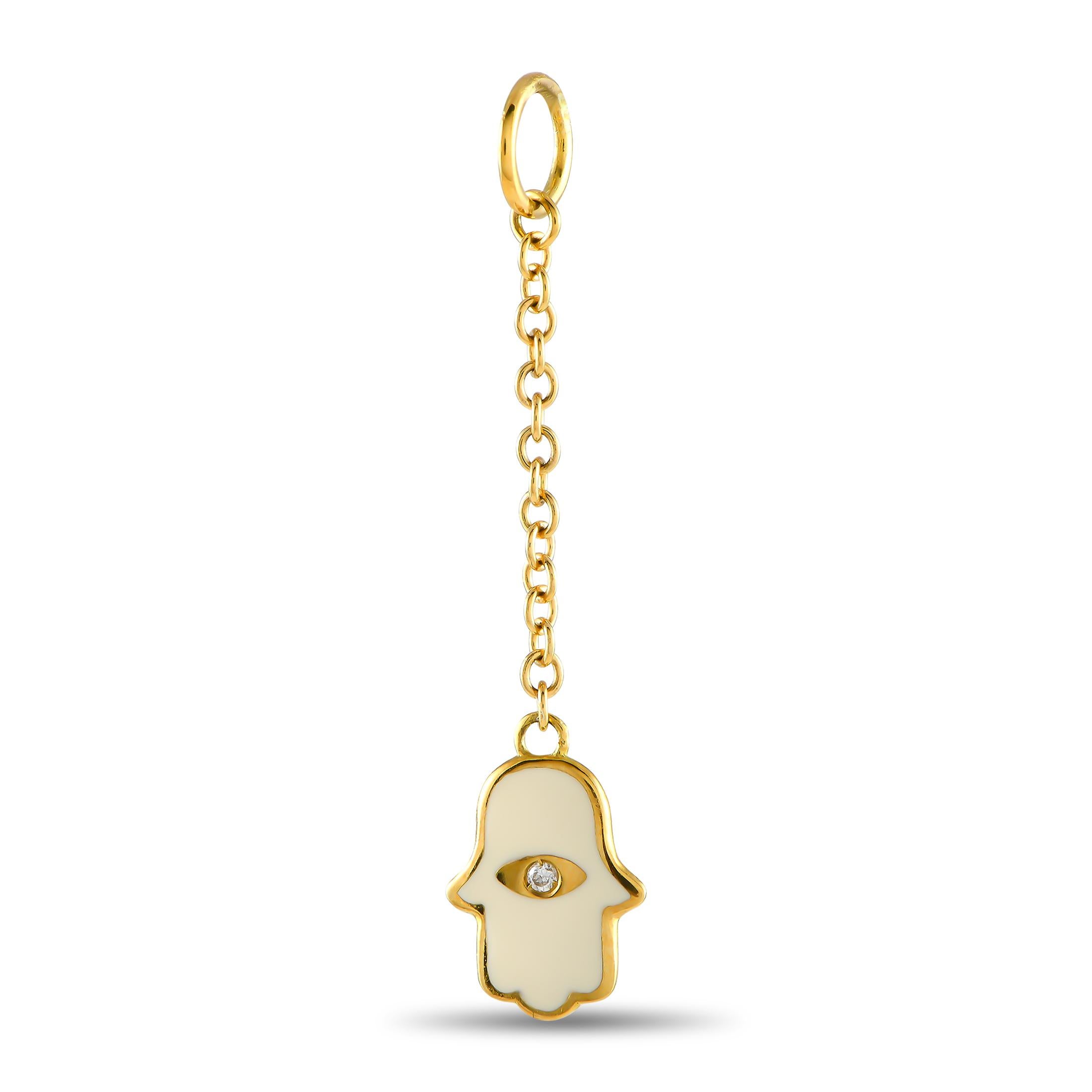 Aaron Basha 18K Gelbgold Diamant und Emaille Hamsa Charm Anhänger im Zustand „Neu“ im Angebot in Southampton, PA