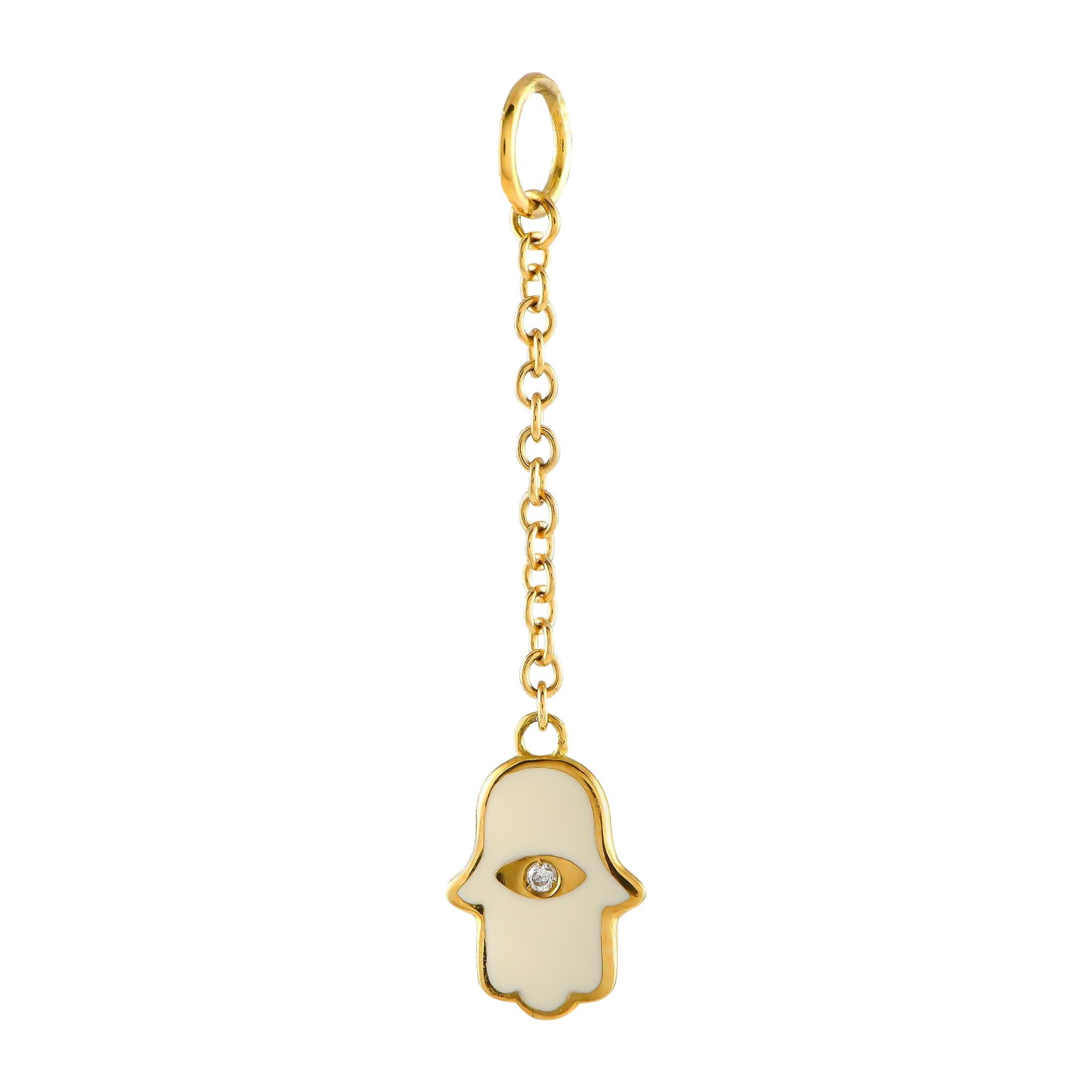 Aaron Basha 18K Gelbgold Diamant und Emaille Hamsa Charm Anhänger im Angebot