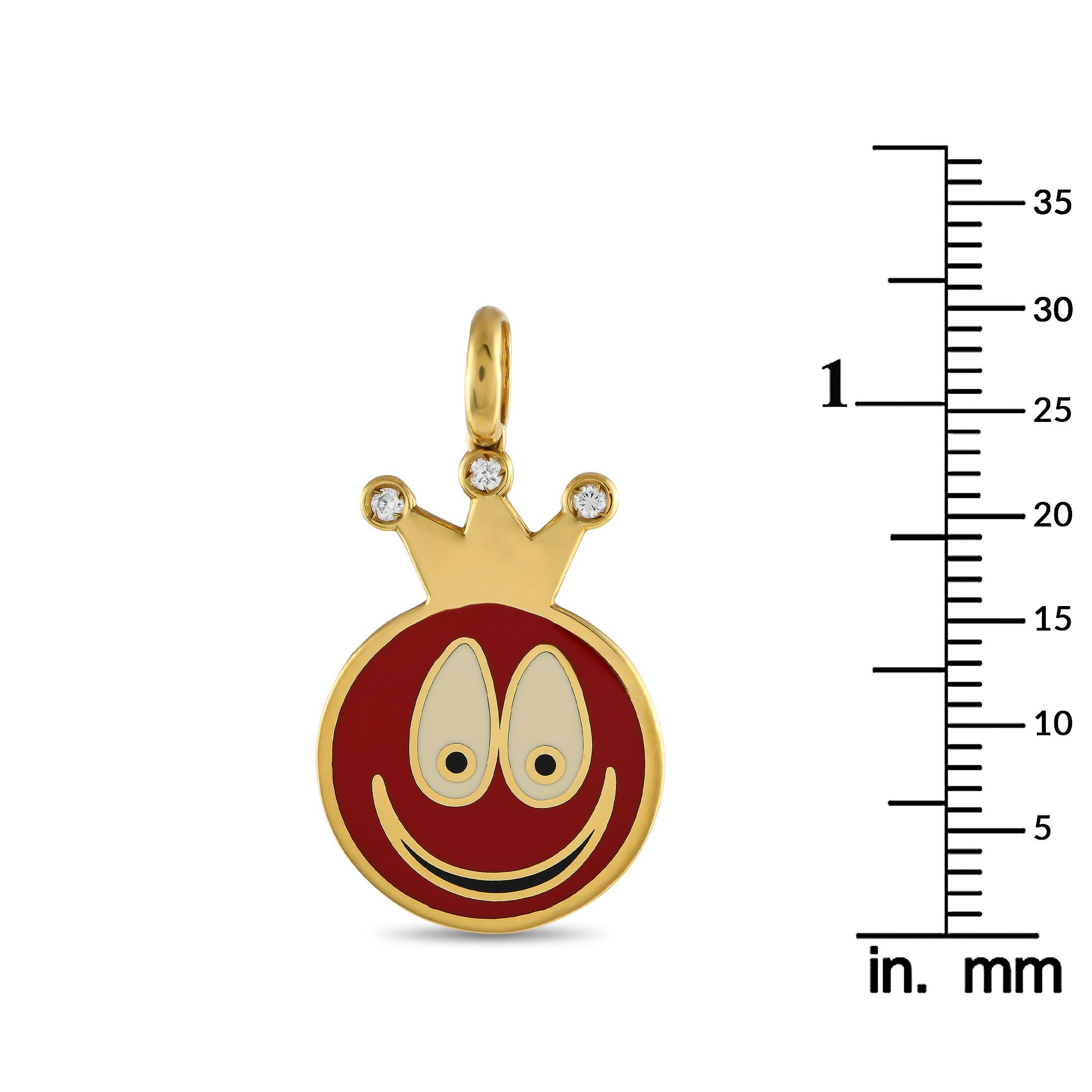 Round Cut Aaron Basha 18K Yellow Gold Diamond and Enamel Smiley Face Charm AB17-111824 For Sale