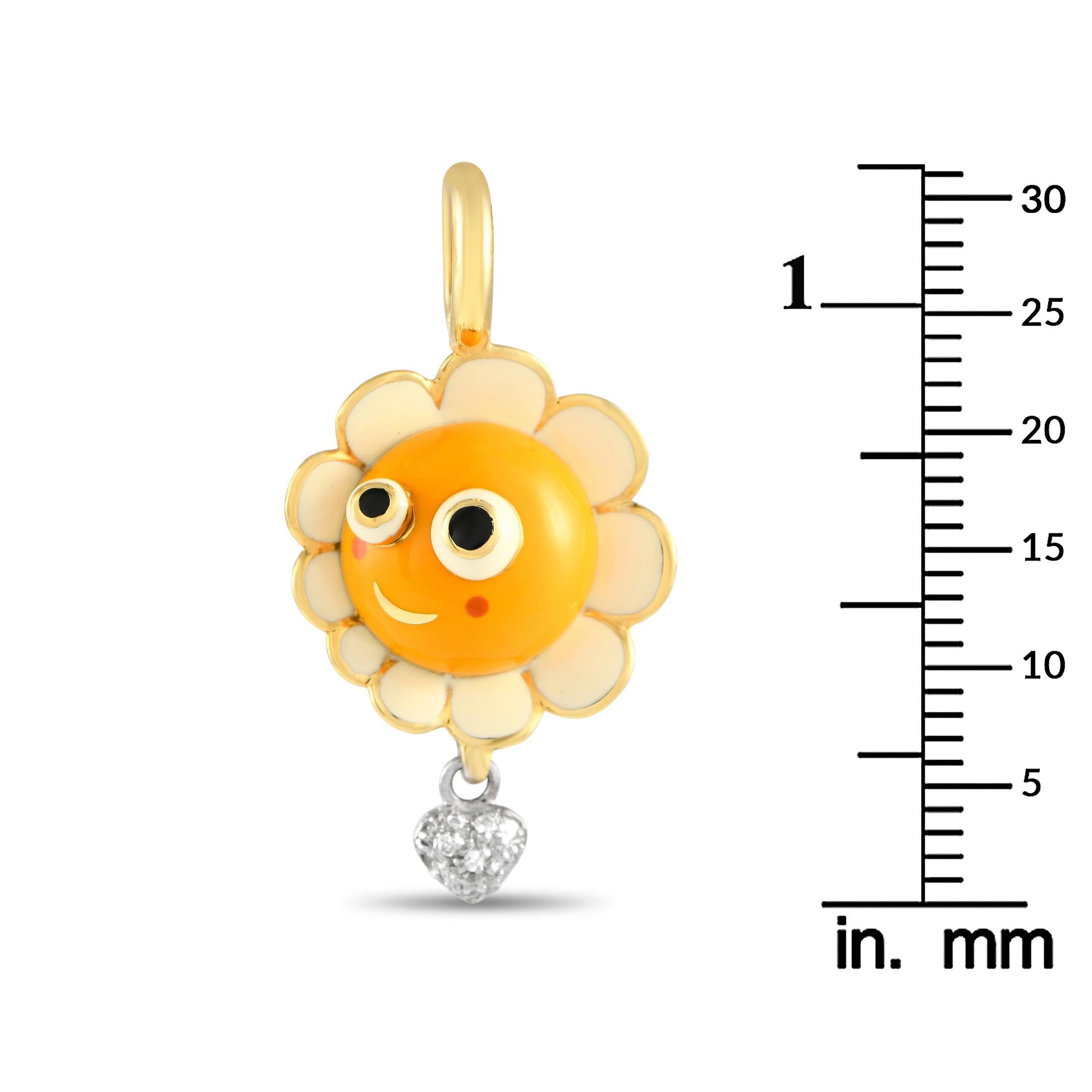 Round Cut Aaron Basha 18K Yellow Gold Diamond and Enamel Sunflower Charm AB46-111324