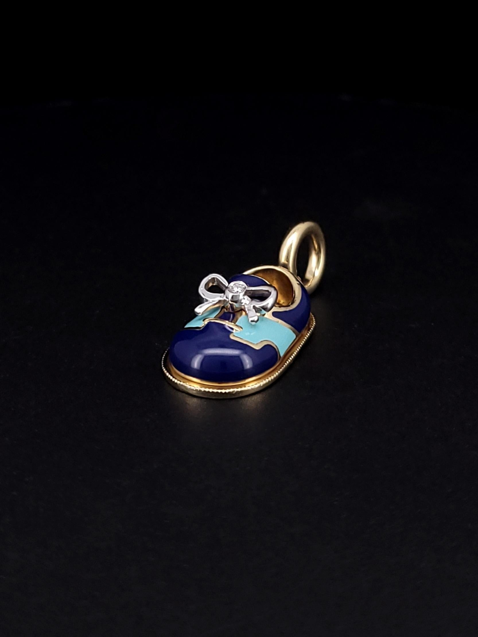 Women's or Men's Aaron Basha 18K Yellow Gold Diamond Baby Shoe The Classic Saddle Pendant For Sale