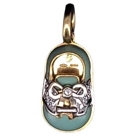 Aaron Basha 18K Yellow Gold Diamond Baby Shoe The Classic Saddle Pendant