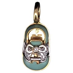 Aaron Basha 18K Yellow Gold Diamond Baby Shoe The Classic Saddle Pendant