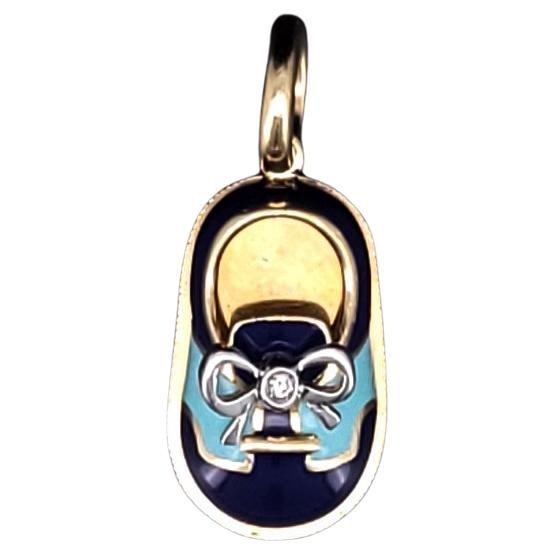 Aaron Basha 18K Yellow Gold Diamond Baby Shoe The Classic Saddle Pendant