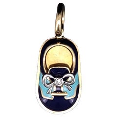 Aaron Basha 18K Yellow Gold Diamond Baby Shoe The Classic Saddle Pendant