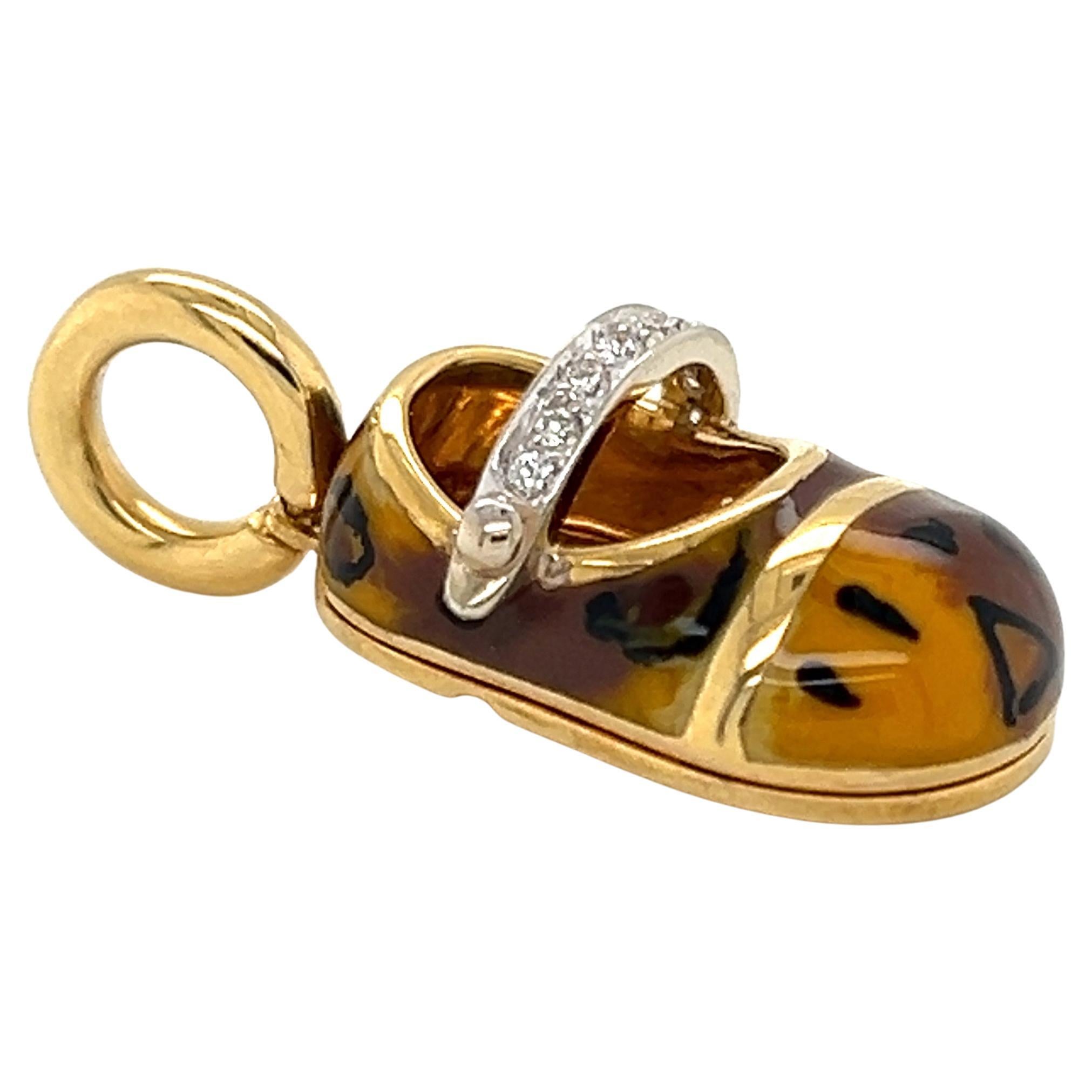 Aaron Basha 18k Yellow Gold Diamond Enamel Leopard Shoe Charm Pendant