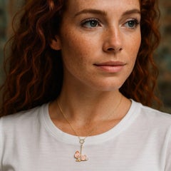 Aaron Basha 18K Yellow Gold Diamond Pink Enamel Baby Charm Pendant Necklace