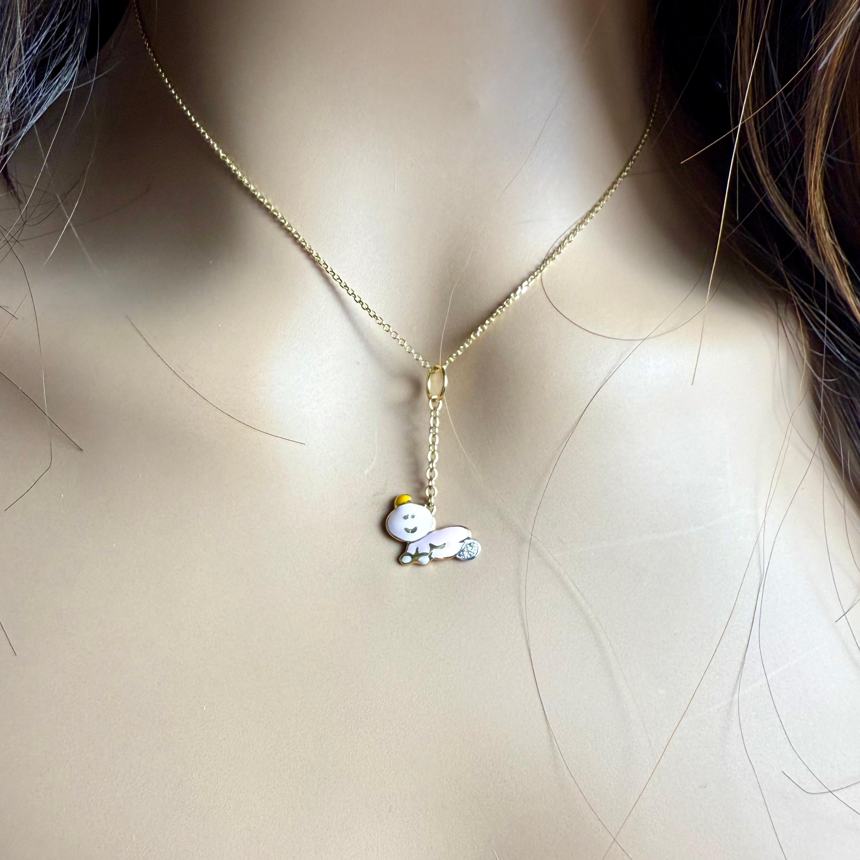 Aaron Basha 18K Yellow Gold Diamond Pink Enamel Baby Charm Pendant Necklace in vendita 2