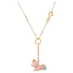 Aaron Basha 18K Yellow Gold Diamond Pink Enamel Baby Charm Pendant Necklace