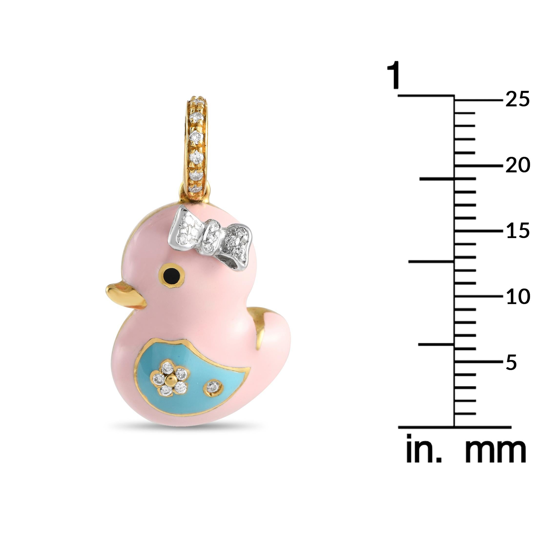 Round Cut Aaron Basha 18K Yellow Gold Diamond Pink Enamel Rubber Duckie Charm AB25-111324